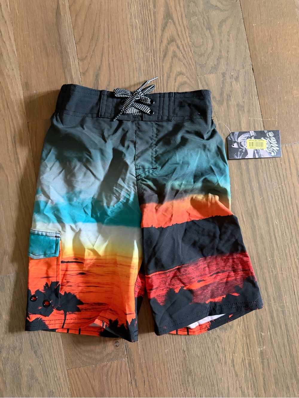 NWT Boys Sunset Palm Tree Swim Trunks Shorts Sz 4/5